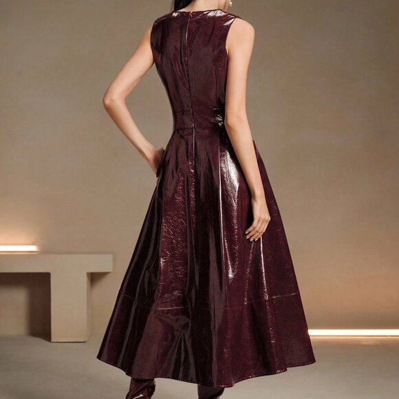 Burgundy Party Women's Long V-Neck Dress Maxi Outfit - Picture 2 of 8